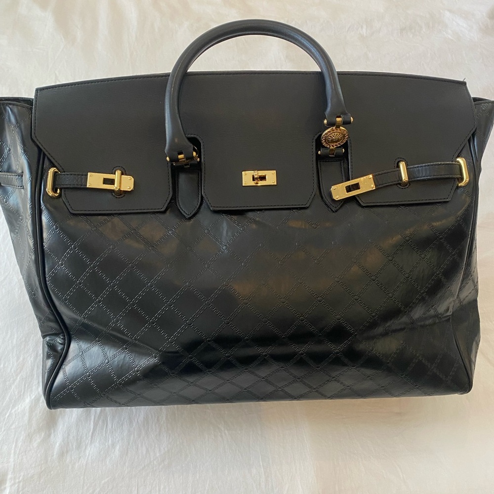 Gianni Versace Medusa quilted black leather Birkin-style Bag Travel Satchel - Picture 8 of 16